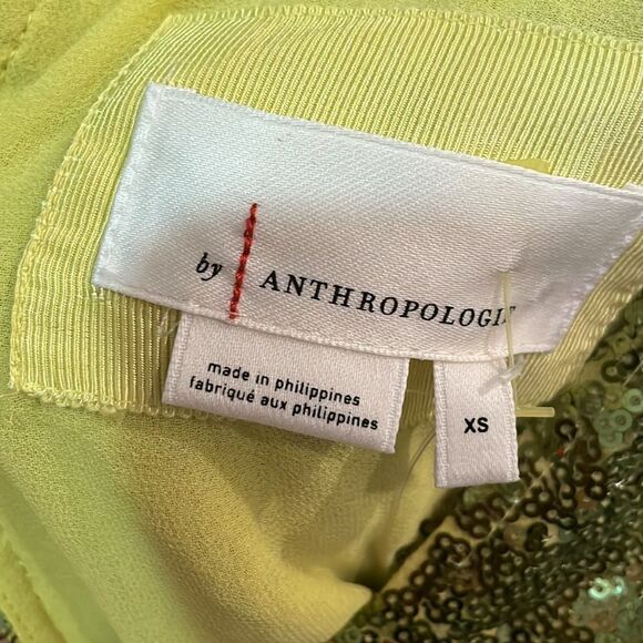 Anthropologie Chartreuse Lisabette Sequin Wrap Mini Dress, NWT - Picture 6 of 12